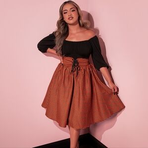 Vixen by Micheline Pitt Orange and Black Gingham Corset Halloween Skirt